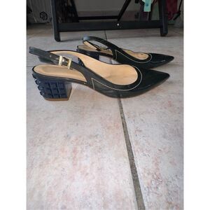 RUSSELL & Bromley Made Up Toe Cap Mid Lego Heel Suede Sling dress shoe pumps abo